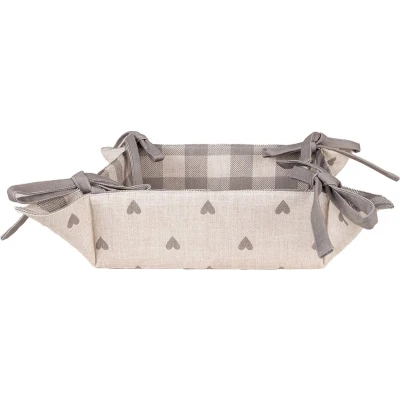 Afbeelding van Clayre &amp; Eef Broodmand 35x35x8 cm Beige Grijs Katoen Vierkant Hartjes