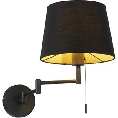 Afbeelding van QAZQA Wandlamp zwart met zwarte kap en verstelbare arm Ladas Deluxe