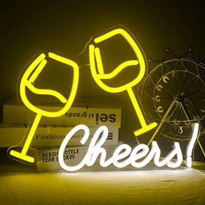 Afbeelding van Cheers Neonborden voor wanddecoratie, wijnglas gevormd neonlichtbord, Led Light Up Sign met USB voeding bar, winkel, club, pub