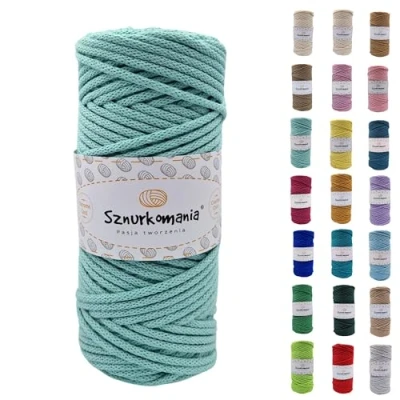 Afbeelding van Sznurkomania, Netuno katoenen koord, 3 mm, 100 m, 46 kleuren, gehaakt gevlochten macramégaren, premium garen, macramé touw, lichtgroen