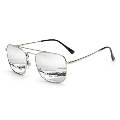 Afbeelding van Jim Halo Retro Vierkante Zonnebril Premium Glas lens Platte Metalen Eyewear Mannen Vrouwen, zilveren frame/spiegel