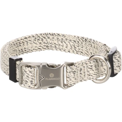 Afbeelding van Flamingo Lago Hondenhalsband, wit/zwart, S, 30 45 cm, 15 mm, traploos verstelbaar, klikgesp en ring voor riem, verchroomd