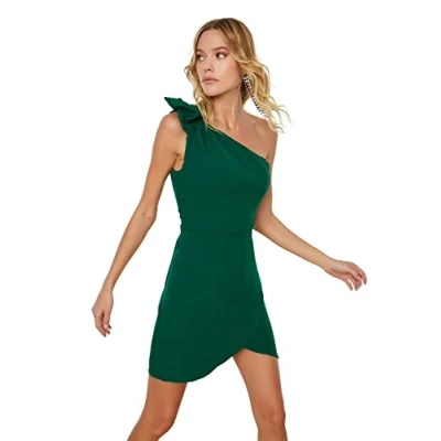 Afbeelding van Trendyol Dames Mini Bodycon Regular Geweven Jurk, Emerald, 62
