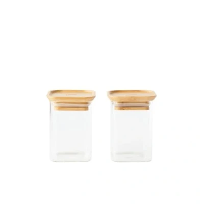 Afbeelding van Vershoudbakje Pebbly Vierkant met Bamboe Deksel 240 ml Transparant (Set van 2)