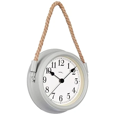 Afbeelding van Technoline Lifestyle wandklok WT 713, decoratieve wandklok, nostalgie, maritiem, met koord, grijs, 22 cm