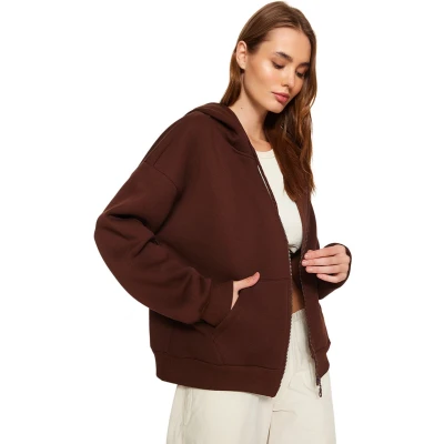 Afbeelding van Trendyol Grijs, Oversized/Comfortabele Pasvorm, Basiskap Met Fleece Ritssluiting Aan De Binnenkant, Gebreid Sweatshirt Twoaw24Sw00188.