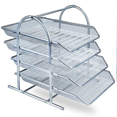 Afbeelding van Zuvo Mesh Desk Organizer 4 Tier Letter Tray Office Desktop Document Opslag Vulling Collectie voor Thuis &amp; Kantoor Gebruik (Zilver), 90031