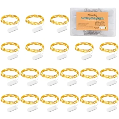 Afbeelding van LED lichtsnoer op Batterijen, 20 Stuks 1M 10 Koperdraad Lichtketting voor Fles DIY, Kamer, Binnen, Buiten Slaapkamer Decoratie, Feest, Bruiloft, Kerst, Sfeerverlichting (Warmwit)