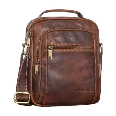 Afbeelding van STILORD &#039;Lucky&#039; Schoudertas Heren Klein Leder Handtas Reportertas Crossbody Tas Vintage Echt Leder, Kleur:prestige bruin
