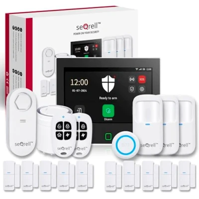 Afbeelding van seQrell, Draadloos WiFi en GSM 4G Alarmsysteem huis, huisbediening met stroomuitvalwaarschuwing, slim beveiligingssysteem, Wireless Home Alarm Kit SIM, 7&quot; Touchscreen 5000mAh batterij, SQ7024B