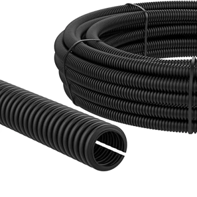 Afbeelding van AUPROTEC Gegolfde buis met gleuf 2 tot 50 m, leegbuis sleuf, uv bestendig, kabelbeschermingsslang, zwart binnendiameter 17 mm, lengte 5 m