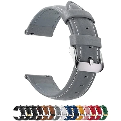 Afbeelding van Fullmosa horlogeband 18mm, Axus serie lederen band vervangende met roestvrijstalen metalen sluiting voor mannen vrouwen, Grijs + Zilveren Gesp