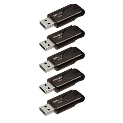 Afbeelding van PNY Attaché 4 Flash Drives USB 2.0 with Sliding Capless Design, Black, 5x16GB
