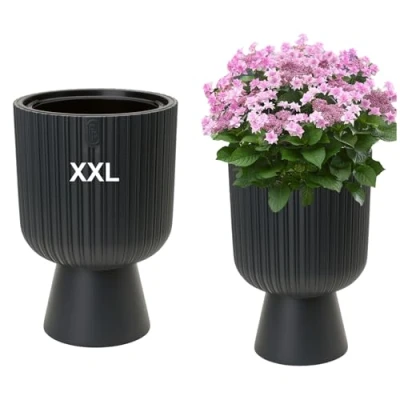Afbeelding van MELTOM Bloempot met 3D effect, uitneembare plantenbak, inzetstuk, rond, decoratief, maat XXL, antraciet