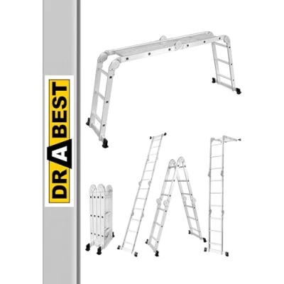 Afbeelding van DRABEST Aluminium scharnierladder 4x3 + PODEST Maximale belasting 125 kg Stabiele en duurzame constructie 0,33 x 0,9 0,25 m