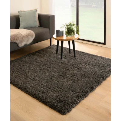 Afbeelding van Vierkant Hoogpolig Vloerkleed Cozy Shaggy Donkergrijs 140x140 Cm