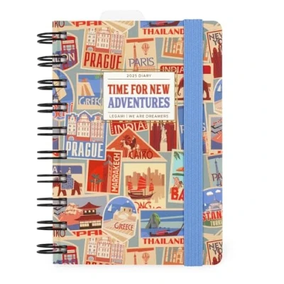 Afbeelding van Legami Dagkalender met spiraalbinding, klein, 12 maanden, dagboek van januari 2025 tot december 2025, opvouwbare planner 2025/2026, elastische sluiting, eindvak, adresboek, 8,5 x 13 cm, reisstickers