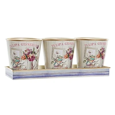 Afbeelding van Pottenset DKD Home Decor 38 x 13 14 cm Roze Gouden PVC Shabby Chic (3 Onderdelen)