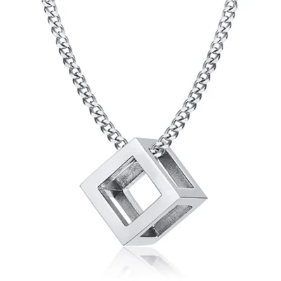 Afbeelding van LGT Jewels heren ketting Edelstaal Kubus Zilverkleurig