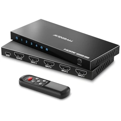 Afbeelding van HDMI Switch 4K 60Hz, AVIDGRAM 2.0 Switcher 4 in 1 Out, Port Selector Box met IR afstandsbediening Ondersteuning HDCP 2.2 HDR10 3D 18Gbps voor Xbox PS4 Roku HDTV Monitor