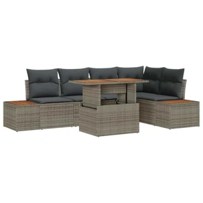 Afbeelding van vidaXL 6 Delige Tuin Sofa Set met Kussens Grijs Poly Rattan