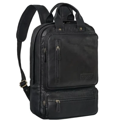 Afbeelding van STILORD &#039;Trinity&#039; Ruime Vintage Leren Rugzak Laptop Rugtas 15,6 inch Werkrugzak met veel Compartimenten Heren DIN A4 Map Daypack Dames Echt Leer, Kleur:zwart