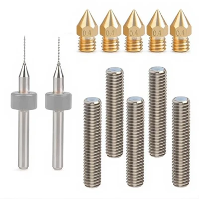Afbeelding van 3D Printer Mondstuk, CESFONJER 12 Stuks Messing Mondstukken Kit Inclusief 1.75mm Teflon Keelbuis, 0.4mm Extruderkop Reinigingsboortjes, voor MK8 Makerbot Anet A8