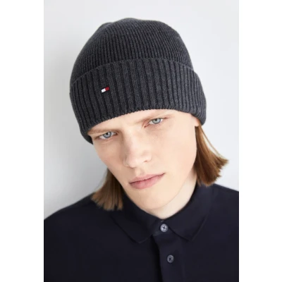 Afbeelding van Tommy Hilfiger Heren TH Flag PIMA katoenen muts AM0AM12796 Beanie, Grijs (houtskool Grijs), ONE Size, (Charcoal Eén Maat