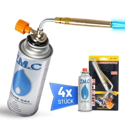 Afbeelding van Z.M.C Gasbrander 1,65 kW + 4 x gaspatronen 227 g, soldeerbrander tot 1371 C, bunsenbrander met instelbare vlam, vlamapparaat, ideaal voor op de camping