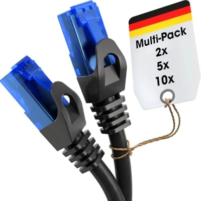 Afbeelding van KabelDirekt Netwerkkabel, Ethernet, LAN &amp; patch kabel 5x 15m (overdracht met maximale glasvezelsnelheid is geschikt voor gigabit netwerken, switches, routers, modems RJ45 ingang, blauw)