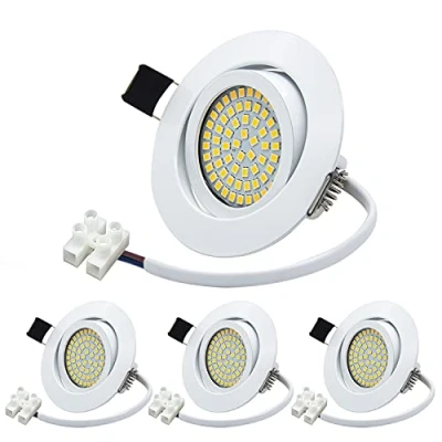 Afbeelding van HiBay Set van 4 inbouwspots, ultra plat, 3,5 W, led spot, 230 V, rond, inbouwverlichting, neutraal wit, 40 graden draaibaar, plafondspots