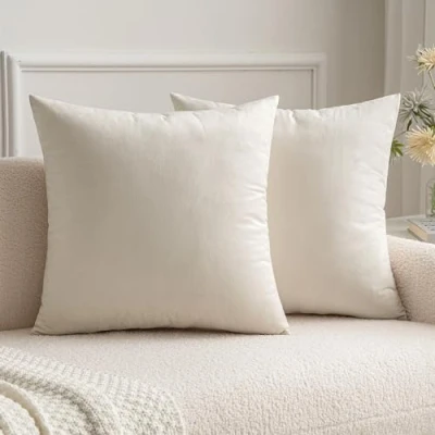Afbeelding van MIULEE Fluweelzachte, decoratieve kussensloop, kussenslopen, luxueuze kussenslopen voor woonkamer, bank, slaapkamer met onzichtbare rits, vierkant, 50 x cm, 2 stuks, crèmewit (Cream White)