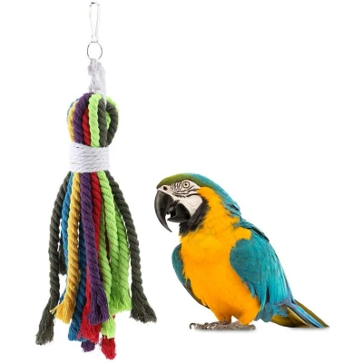 Afbeelding van HEEPDD Kleurrijk Papegaai Touw Speelgoed Natuurlijk Katoen Reiniging Voedende Touwen Vogel Kauwen Bijten Kooi Accessoires voor Amazon Afrikaanse Grijze Kaketoes Conure Dwergpapegaai Lory