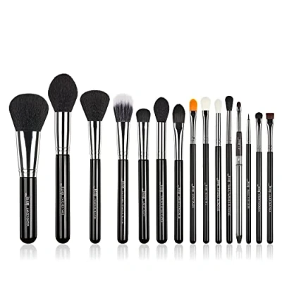 Afbeelding van Jessup T092 15 delige professionele make upkwastenset voor foundation, oogschaduw, eyeliner, blender en lippen, zwart/zilver