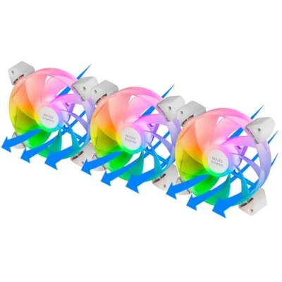 Afbeelding van MARSGAMING MF 3AR, Kit 3x 120mm FDB Fans, Omgekeerde Bladen, 360 ARGB Verlichting Zonder Frame, Volledige Ringverlichting, PC Fans met Totale Compatibiliteit, Dubbele Connector, Wit