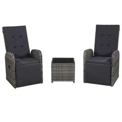 Afbeelding van 3 delige Bistroset met kussens poly rattan grijs