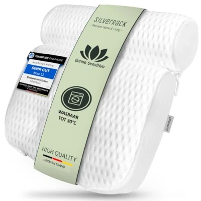 Afbeelding van SilverRack Badkuipkussen medium zacht [wit 4D], nekkussen voor badkuip met zuignappen als badaccessoire, kussen badkuip, badkussen ergonomische pasvorm