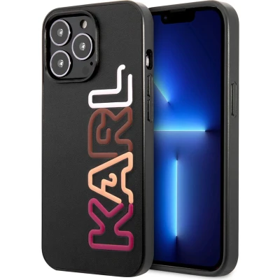 Afbeelding van iPhone 13 Pro Max Backcase hoesje Karl Lagerfeld Effen Zwart Kunstleer