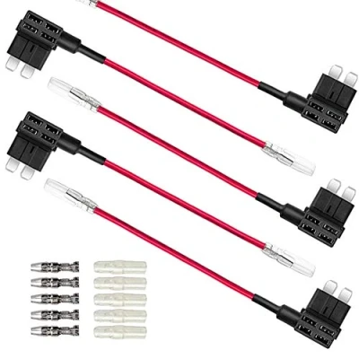 Afbeelding van Aiqeer 5 Stuks 12V / 24V Medium Add a Circuit Zekering Adapter, Auto Piggyback Zekeringhouder met 16 AWG Draad, Gratis 15 Standaard Bladzekeringen en Zekeringtrekker (Butt Terminal)