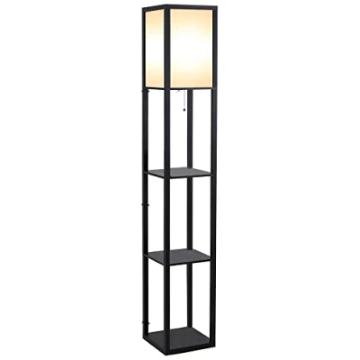 Afbeelding van Homcom staande lamp, plank, 26 x 160 cm, 3 legplanken, 4 niveaus, MDF, zwart