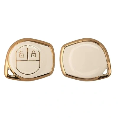 Afbeelding van kwmobile Autosleutel hoesje compatibel met Suzuki 2 knops hoes behuizing Sleuteletui in wit/goud