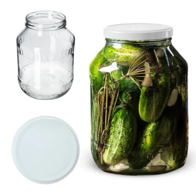 Afbeelding van KADAX Weckpotten, 2,5 liter, inmaakpot, diameter van 100 mm, voorraadpot, komkommerglas, ronde potten (1 stuk, wit deksel)