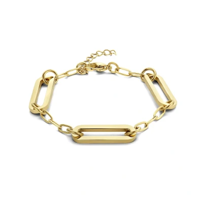 Afbeelding van Armband Paperclipschakel staal goudkleurig 8 mm 16 19 cm