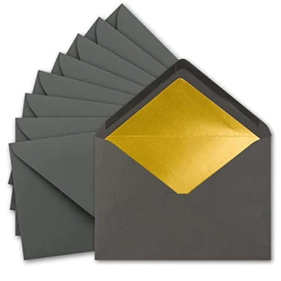 Afbeelding van FarbenFroh door Gustav Neuser enveloppen, 75 x metallic, goudkleurig gevoerde formaat C5, antraciet, 156 220 mm, natte plakrand met puntige klep