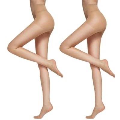 Afbeelding van DRESHOW 2 Paren Dames Sheer Hoog Taille Panty 20D Kousenband met Controle Top en Versterkt Tenen