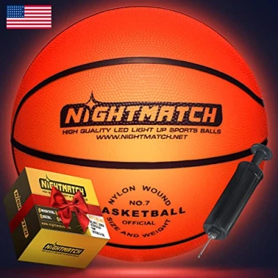 Afbeelding van NIGHTMATCH Waterdichte led lichtbasketbal, officiële maat 7, complete set, met 2 sensoren geactiveerde leds voor plezier in het donker, klein en groot, lichtgevende basketbal
