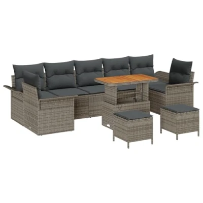 Afbeelding van vidaXL 10 delige Tuin Sofa Set met Kussens Grijs Poly Rattan Acacia
