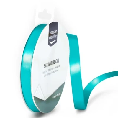 Afbeelding van Vaessen Creative 301002 2012 Satijnen lint turquoise, 9 mm x 10 meter, lint, decoratief cadeaulint en stoffen voor bruiloft, doop verjaardagscadeaus,