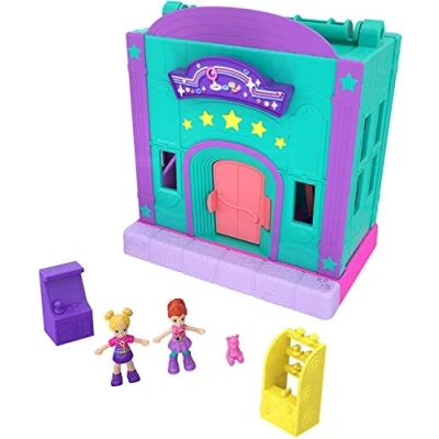Afbeelding van Polly Pocket Pollyville Speelhal met vier verdiepingen speelplezier, micropoppen en Lila, 1 stickervel 5 micro accessoires