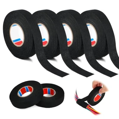Afbeelding van RMIVEGLIA 4 stuks weefseltape zwart, 19 mm x 15 m, textielplakband voor stof, textielband zelfklevend, stoffen plakband, ideaal het veilig isoleren en bundelen van draden.